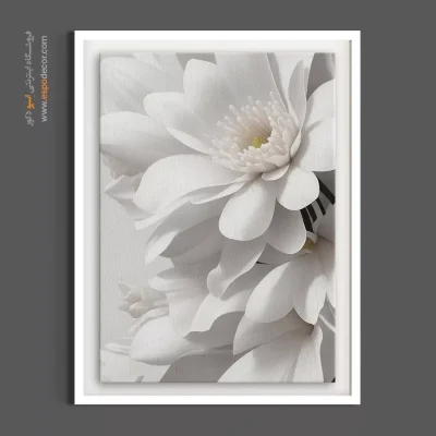 تابلو سفید طوسی - مگنولیا سفید برجسته – تابلو گل - اسپو دکور