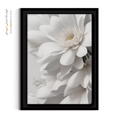 تابلو سفید طوسی - مگنولیا سفید برجسته – تابلو گل - اسپو دکور