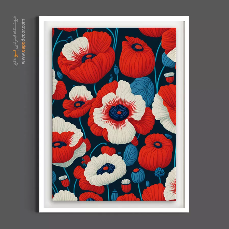 خرید تابلو شقایق قرمز - شقایق قرمز و آبی – تابلو گل - اسپو دکور