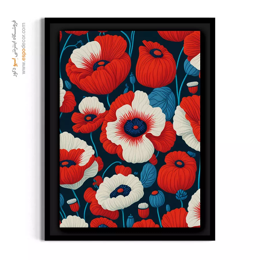 خرید تابلو شقایق قرمز - شقایق قرمز و آبی – تابلو گل - اسپو دکور