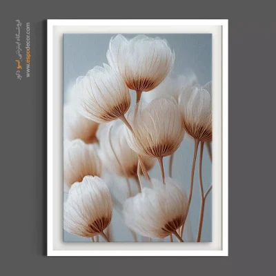 تابلو رنگ‌ کرم و بژ - گل‌های پرزدار ظریف – تابلو گل - اسپو دکور