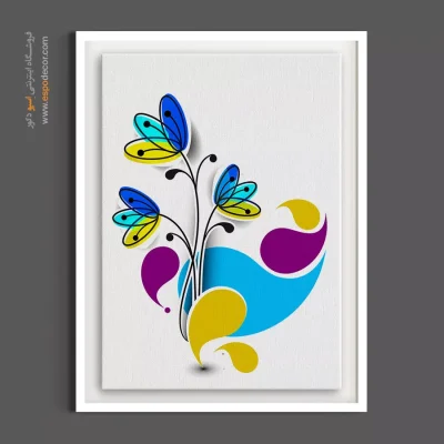 خرید تابلو انتزاعی گل - گل‌های انتزاعی آبی و زرد – تابلو گل - اسپو دکور