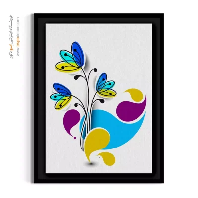 خرید تابلو انتزاعی گل - گل‌های انتزاعی آبی و زرد – تابلو گل - اسپو دکور