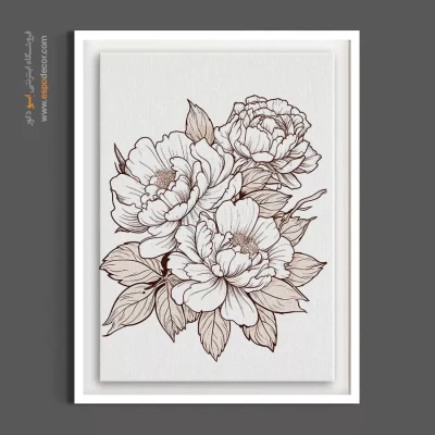 تابلو بژ و قهوه ای - خوشه گل صدتومانی خطی – تابلو گل - اسپو دکور