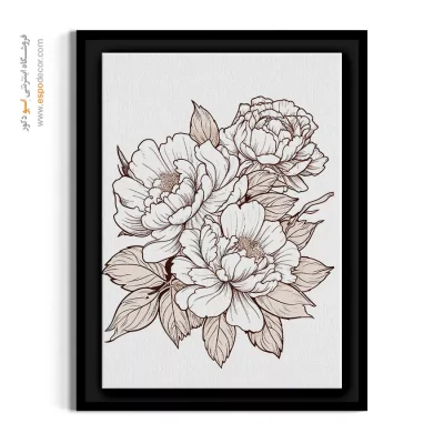 تابلو بژ و قهوه ای - خوشه گل صدتومانی خطی – تابلو گل - اسپو دکور