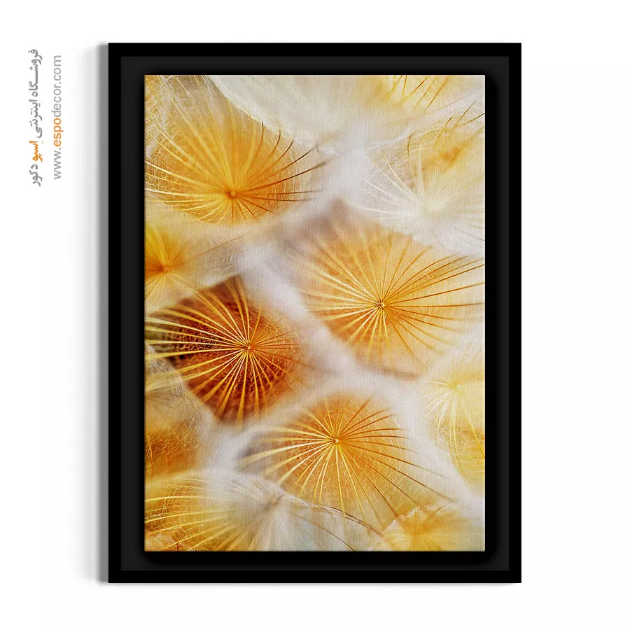 تابلو سفید و زرد - پرتوهای طلایی قاصدک – تابلو گل - اسپو دکور