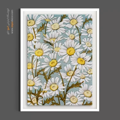 تابلو تم آبی پاستلی و سفید - بابونه رومانتیسم – تابلو گل - اسپو دکور