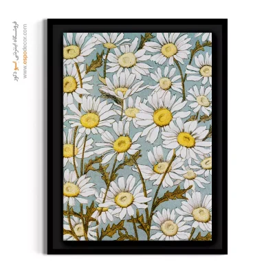 تابلو تم آبی پاستلی و سفید - بابونه رومانتیسم – تابلو گل - اسپو دکور