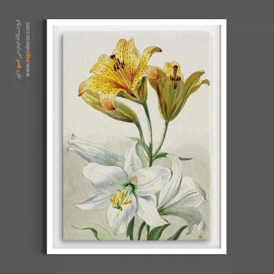 تابلو اتاق خواب والدین - لیلی زرد و سفید – تابلو گل - اسپو دکور