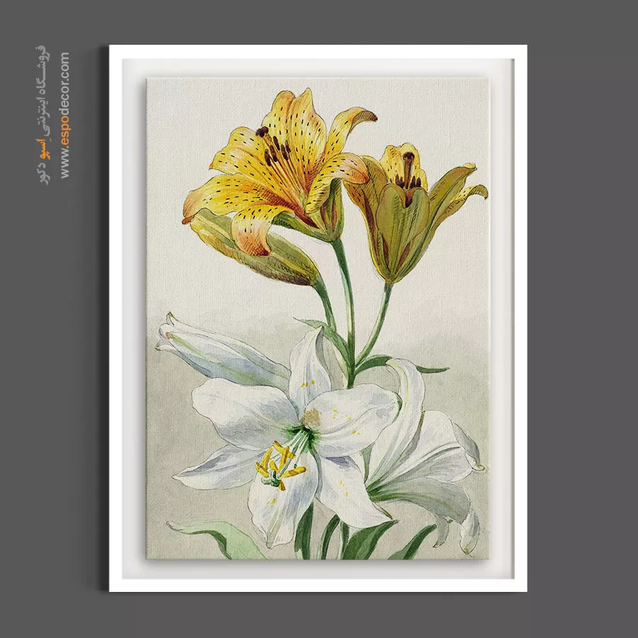 تابلو اتاق خواب والدین - لیلی زرد و سفید – تابلو گل - اسپو دکور