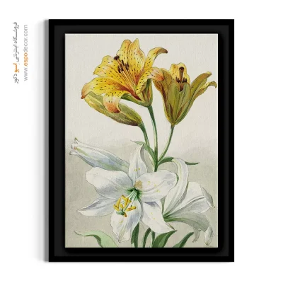 تابلو اتاق خواب والدین - لیلی زرد و سفید – تابلو گل - اسپو دکور