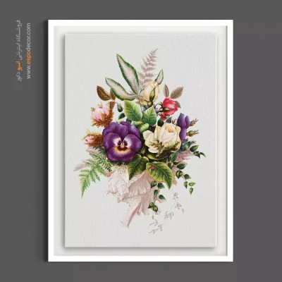 خرید تابلو مناسب سرویس بهداشتی - بنفشه و رز در صدف – تابلو گل - اسپو دکور