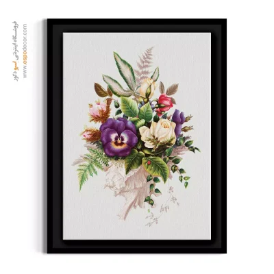 خرید تابلو مناسب سرویس بهداشتی - بنفشه و رز در صدف – تابلو گل - اسپو دکور