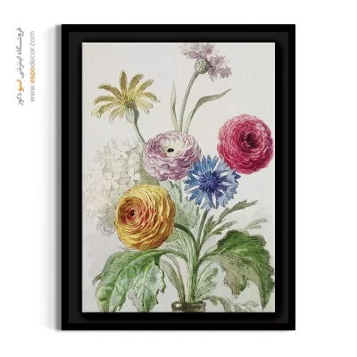 خرید تابلو گل گلی - دسته گل در گلدان سبز اثر ویلم ون لین – تابلو گل - اسپو دکور