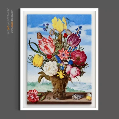 خرید تابلو نقاشی کلاسیک هلندی - دسته گل روی طاقچه – تابلو گل - اسپو دکور