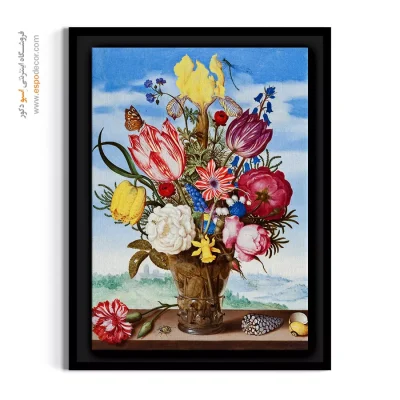 خرید تابلو نقاشی کلاسیک هلندی - دسته گل روی طاقچه – تابلو گل - اسپو دکور