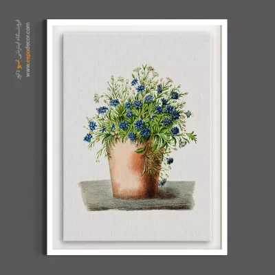 تابلو برای پاسیو - گلدان سفالی گل‌ لوبلیا – تابلو گل - اسپو دکور