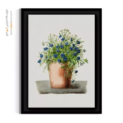 تابلو برای پاسیو - گلدان سفالی گل‌ لوبلیا – تابلو گل - اسپو دکور