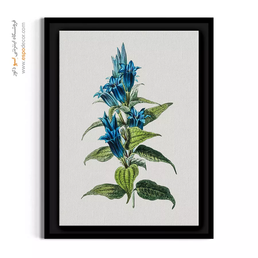 تابلو رنگ سرد - شاخه گل جنتیان آبی – تابلو گل - اسپو دکور