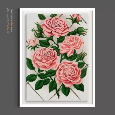 هنر دیواری کلاسیک - رز صورتی روی حصار – تابلو گل - اسپو دکور