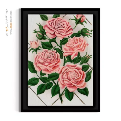 هنر دیواری کلاسیک - رز صورتی روی حصار – تابلو گل - اسپو دکور