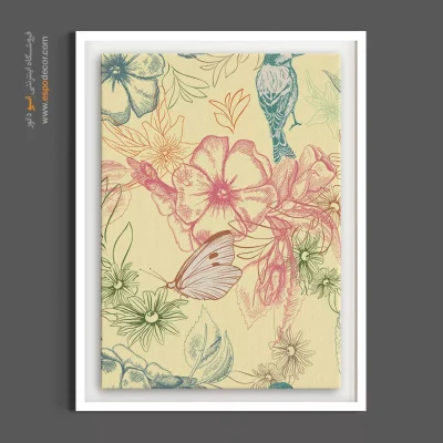 طرح خطی گل و گیاه - گل و مرغ فانتزی – تابلو گل - اسپو دکور