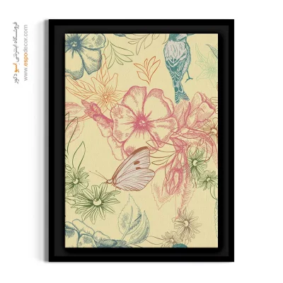 طرح خطی گل و گیاه - گل و مرغ فانتزی – تابلو گل - اسپو دکور