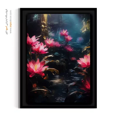 نقاشی دیجیتال فانتزی - لوتوسهای درخشان جادویی – تابلو گل - اسپو دکور