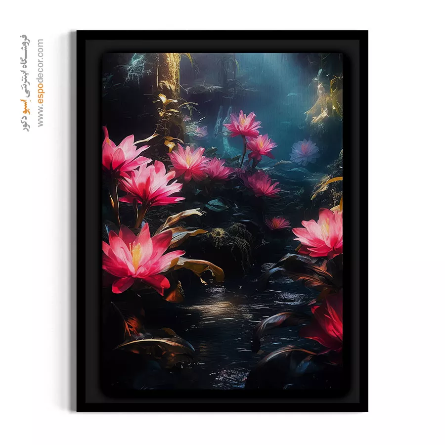 نقاشی دیجیتال فانتزی - لوتوسهای درخشان جادویی – تابلو گل - اسپو دکور