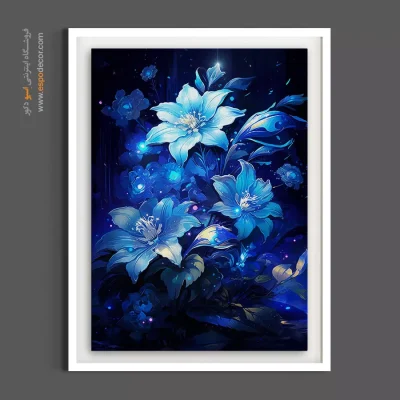 خرید تابلو فانتزی - گل‌های درخشان آبی – تابلو گل - اسپو دکور