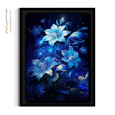 خرید تابلو فانتزی - گل‌های درخشان آبی – تابلو گل - اسپو دکور