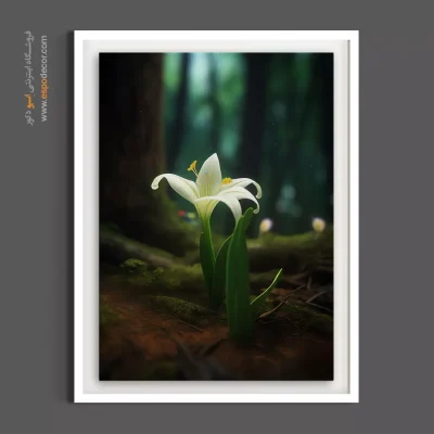 خرید تابلو طبیعت مدرن - گل سفید در اعماق جنگل – تابلو گل - اسپو دکور