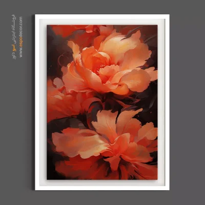 نقاشی دیجیتال گل - شکوفه‌های نارنجی آتشین – تابلو گل - اسپو دکور