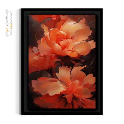 نقاشی دیجیتال گل - شکوفه‌های نارنجی آتشین – تابلو گل - اسپو دکور