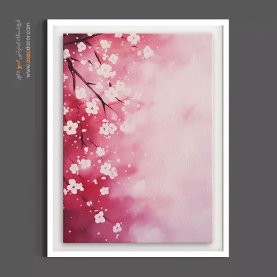 تابلو بوم صورتی - شکوفه‌های سفید ساکورا – تابلو گل - اسپو دکور