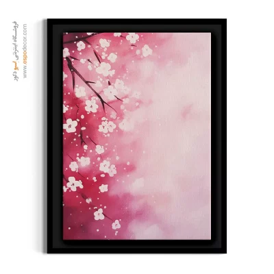 تابلو بوم صورتی - شکوفه‌های سفید ساکورا – تابلو گل - اسپو دکور