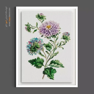 تابلو بوم بنفش - داوودی بنفش و فیروزه‌ای – تابلو گل - اسپو دکور