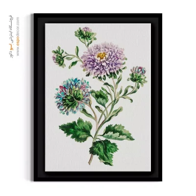 تابلو بوم بنفش - داوودی بنفش و فیروزه‌ای – تابلو گل - اسپو دکور