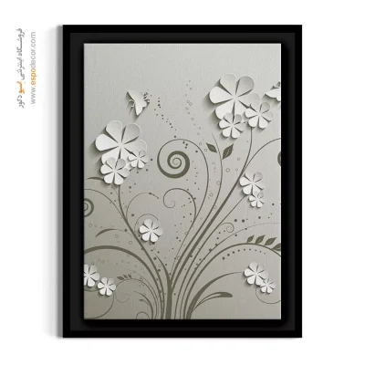 خرید تابلو بوم مینیمال سفید - گل های کاغذی و اسلیمی – تابلو گل - اسپو دکور