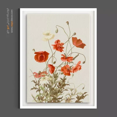 خرید آنلاین تابلو بوم هنری - شقایق سرخ و سفید – تابلو گل - اسپو دکور