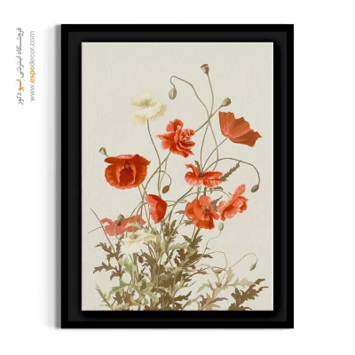 خرید آنلاین تابلو بوم هنری - شقایق سرخ و سفید – تابلو گل - اسپو دکور
