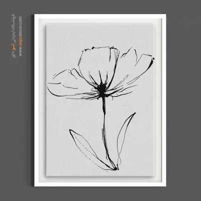 تابلو نقاشی خطی مشکی و سفید - گل خطی ظریف – تابلو گل - اسپو دکور