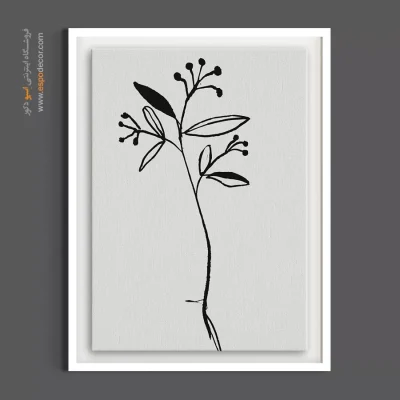 تابلو نقاشی خطی سیاه و سفید - شاخه گیاه خطی – تابلو گل - اسپو دکور