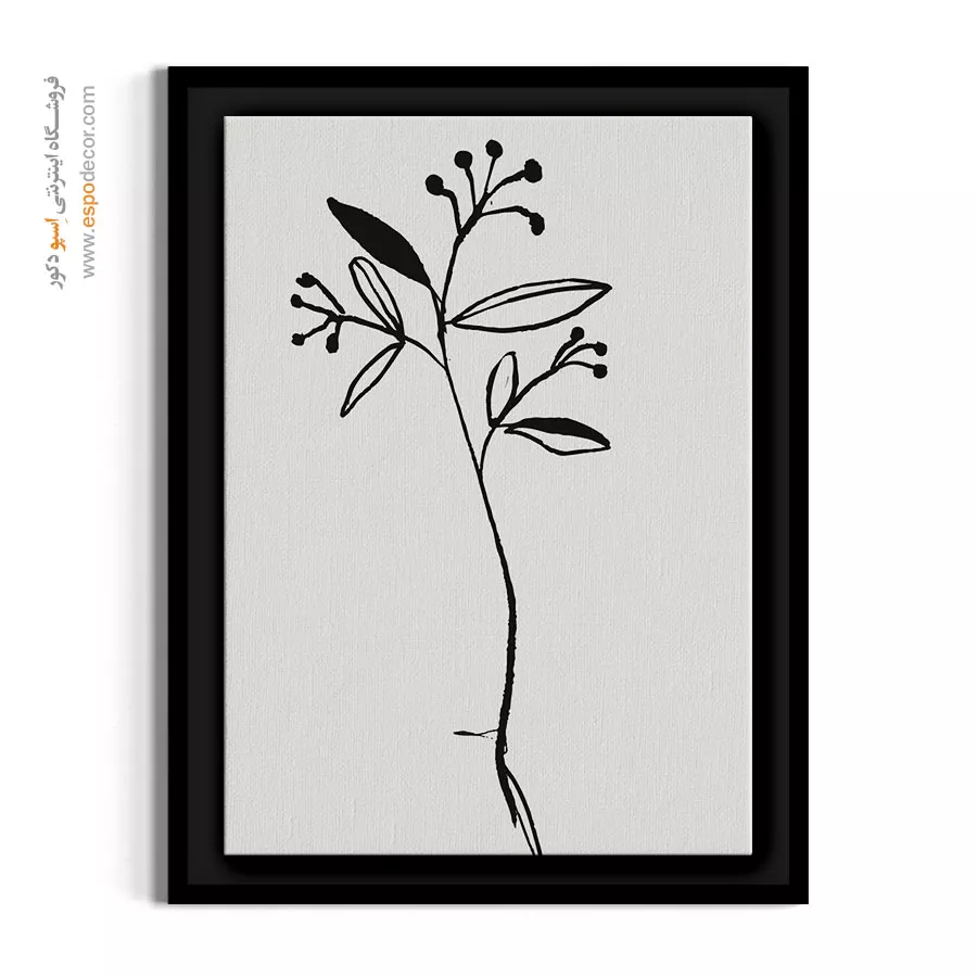 تابلو نقاشی خطی سیاه و سفید - شاخه گیاه خطی – تابلو گل - اسپو دکور