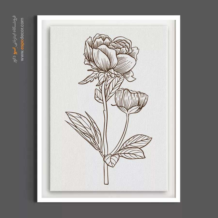 تابلو لاین آرت گل - دو شکوفه خطی – تابلو گل - اسپو دکور