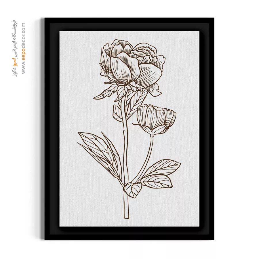 تابلو لاین آرت گل - دو شکوفه خطی – تابلو گل - اسپو دکور