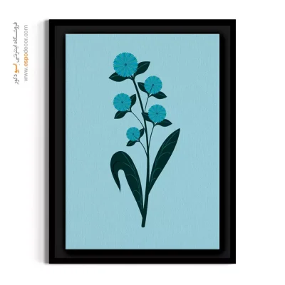 تابلو هنری با رنگ سرد - گل‌های کروی آبی – تابلو گل - اسپو دکور