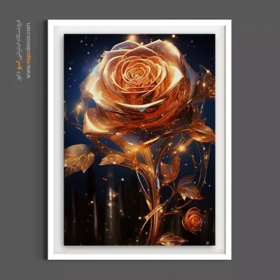 تابلو مدرن با تم طلایی - رز طلایی – تابلو گل - اسپو دکور