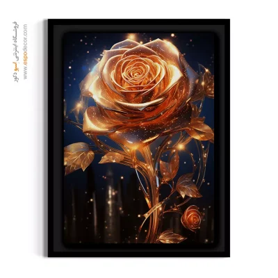 تابلو مدرن با تم طلایی - رز طلایی – تابلو گل - اسپو دکور