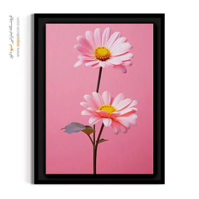 تابلو مونوکروم - دو شکوفه صورتی – تابلو گل - اسپو دکور
